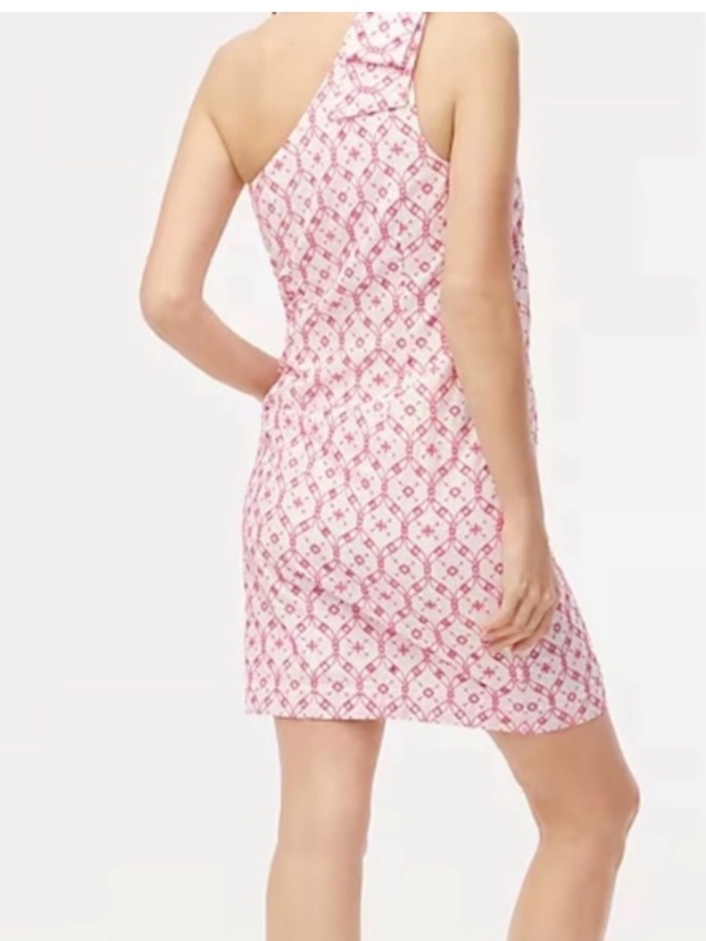 J.Crew One-Shoulder Bow Eyelet Embroidered Dress White Pink Size 2 - Picture 3 of 16